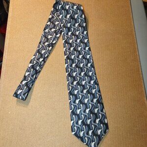 Geoffrey Beene Mens Long Tie Silk Blue & Gray Abstract Pattern